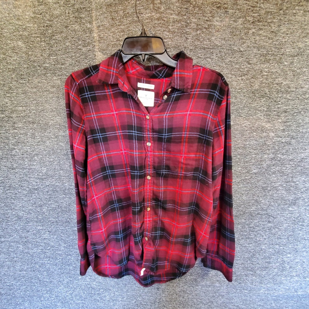 American Eagle Plaid Flannel Shirt Womens Small Ahh-Mazingly Soft Boyfriend Fit